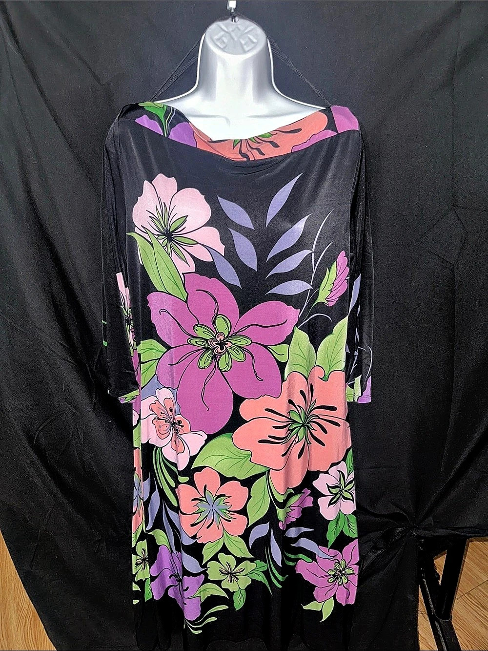 Studio AA Floral Midi Dress in Black & Pink Size 14 NWT